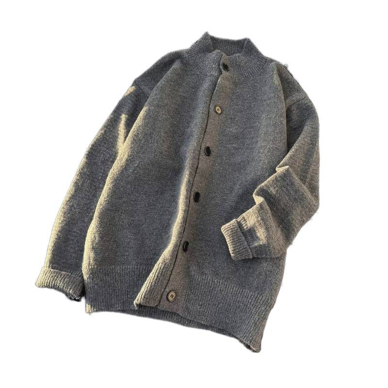 Unisex Oversized Wollmix-Cardigan mit Rundhalsausschnitt, Knopfleiste und geripptem Saum Nord Taschen