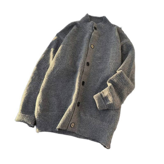 Unisex Oversized Wollmix-Cardigan mit Rundhalsausschnitt, Knopfleiste und geripptem Saum Nord Taschen