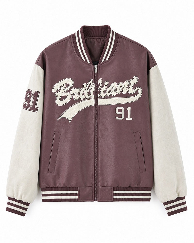 Herren Varsity-Bomberjacke im Letterman‑Stil mit Chenille‑Applikationen Nord Taschen