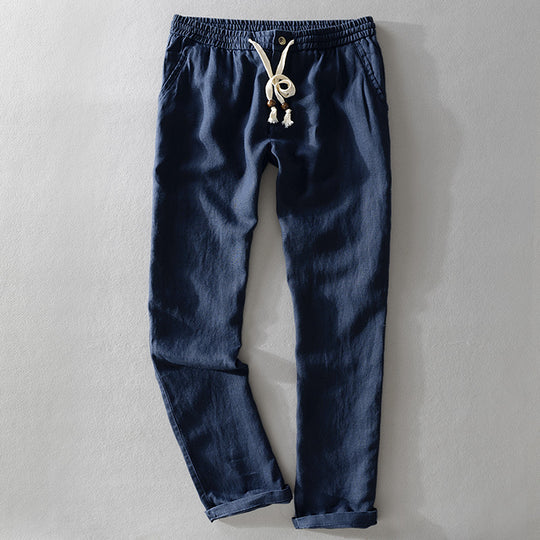 Damen Leinenhose mit elastischem Bund, Tunnelzug und geradem Bein Nord Taschen
