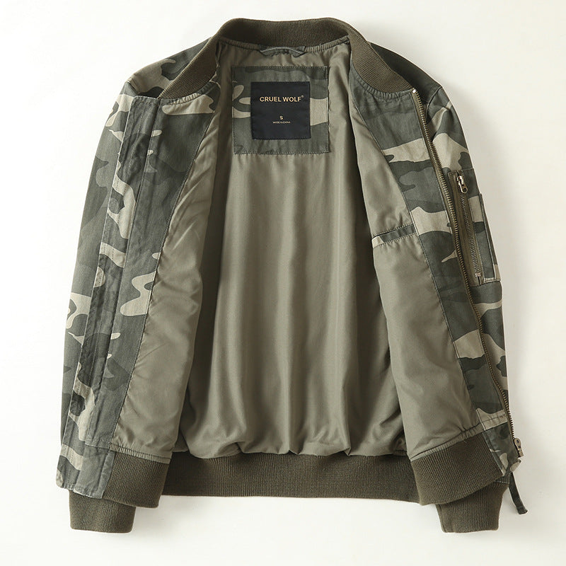 Herren Bomberjacke im Military-Camouflage mit Reißverschluss, Rippbündchen und Ärmeltasche Nord Taschen