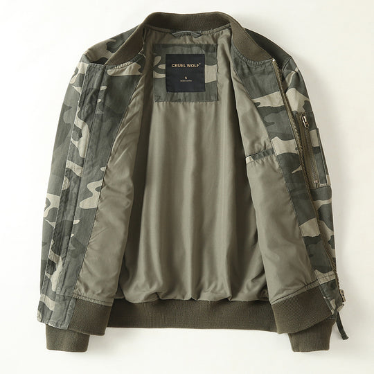 Herren Bomberjacke im Military-Camouflage mit Reißverschluss, Rippbündchen und Ärmeltasche Nord Taschen