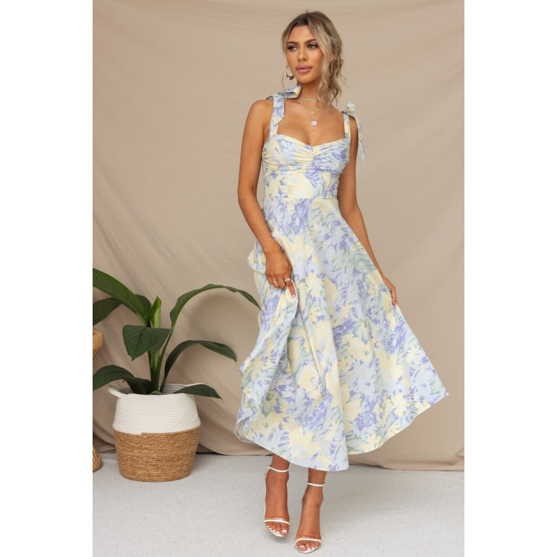 Damen Sommerliches Maxikleid mit verstellbaren Trägern und Raffungen