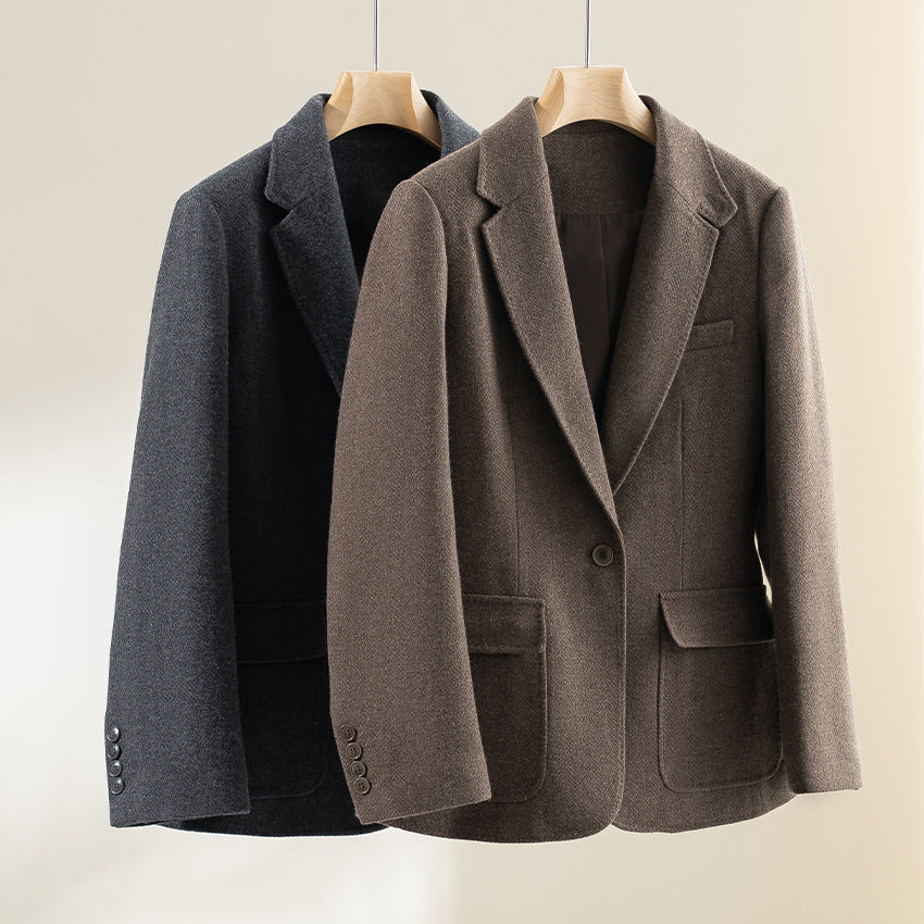 Damen Halbgefütterter Ein-Knopf-Wollmix-Blazer mit abgerundetem Saum Nord Taschen