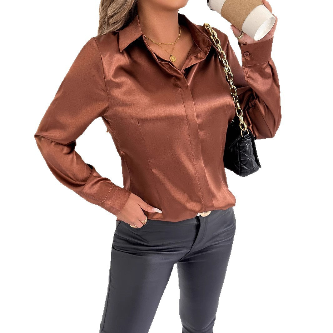 Damen Satin-Bluse mit klassischem Kragen