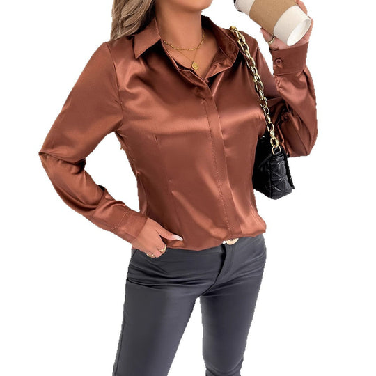 Damen Satin-Bluse mit klassischem Kragen