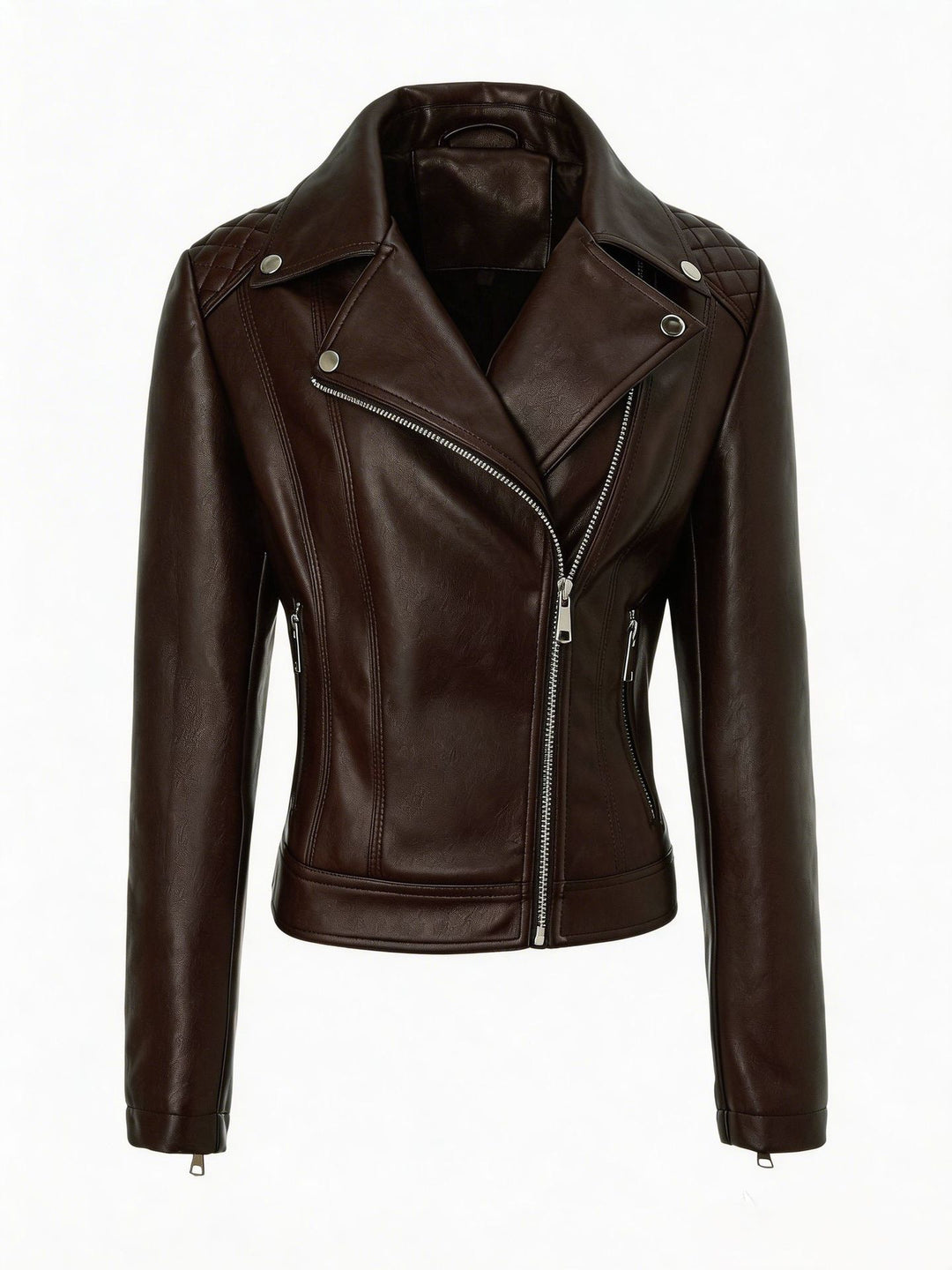 Damen Taillierte Leder-Bikerjacke mit asymmetrischem Reißverschluss Nord Taschen