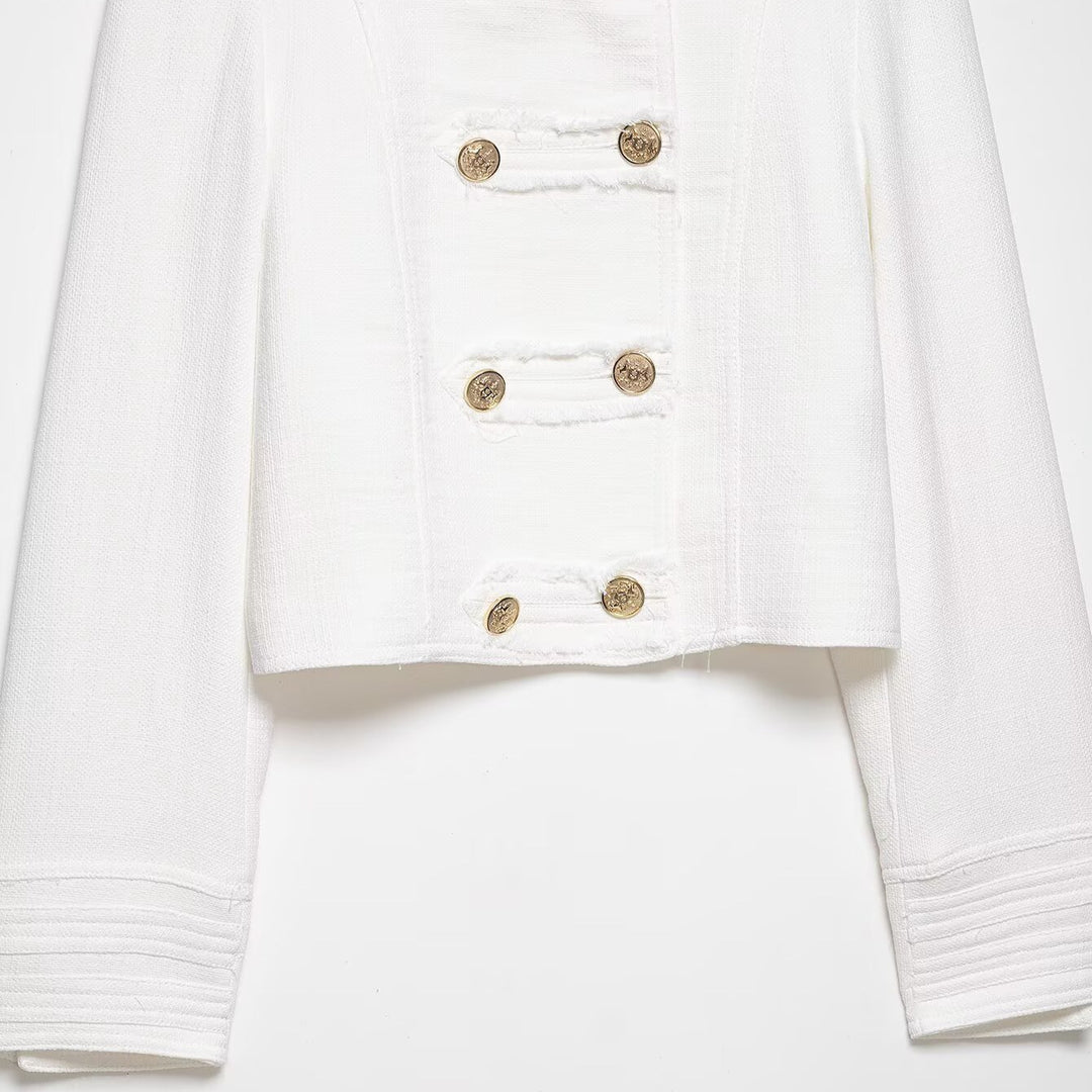 Damen Kurzjacke im Marine‑Stil mit doppelreihiger Zierknopfleiste und Stehkragen Nord Taschen