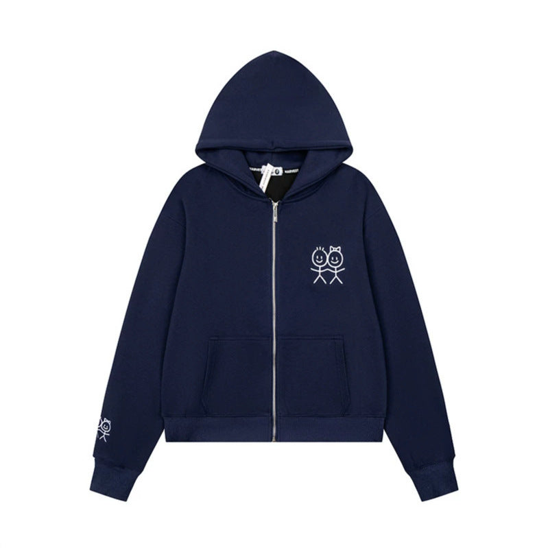 Damen Kapuzen‑Fleecejacke mit minimalistischer Stickerei, Kängurutaschen und geripptem Saum Nord Taschen