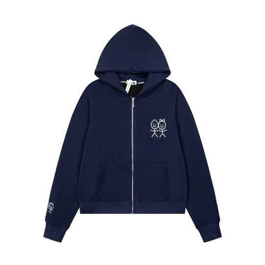 Damen Kapuzen‑Fleecejacke mit minimalistischer Stickerei, Kängurutaschen und geripptem Saum Nord Taschen
