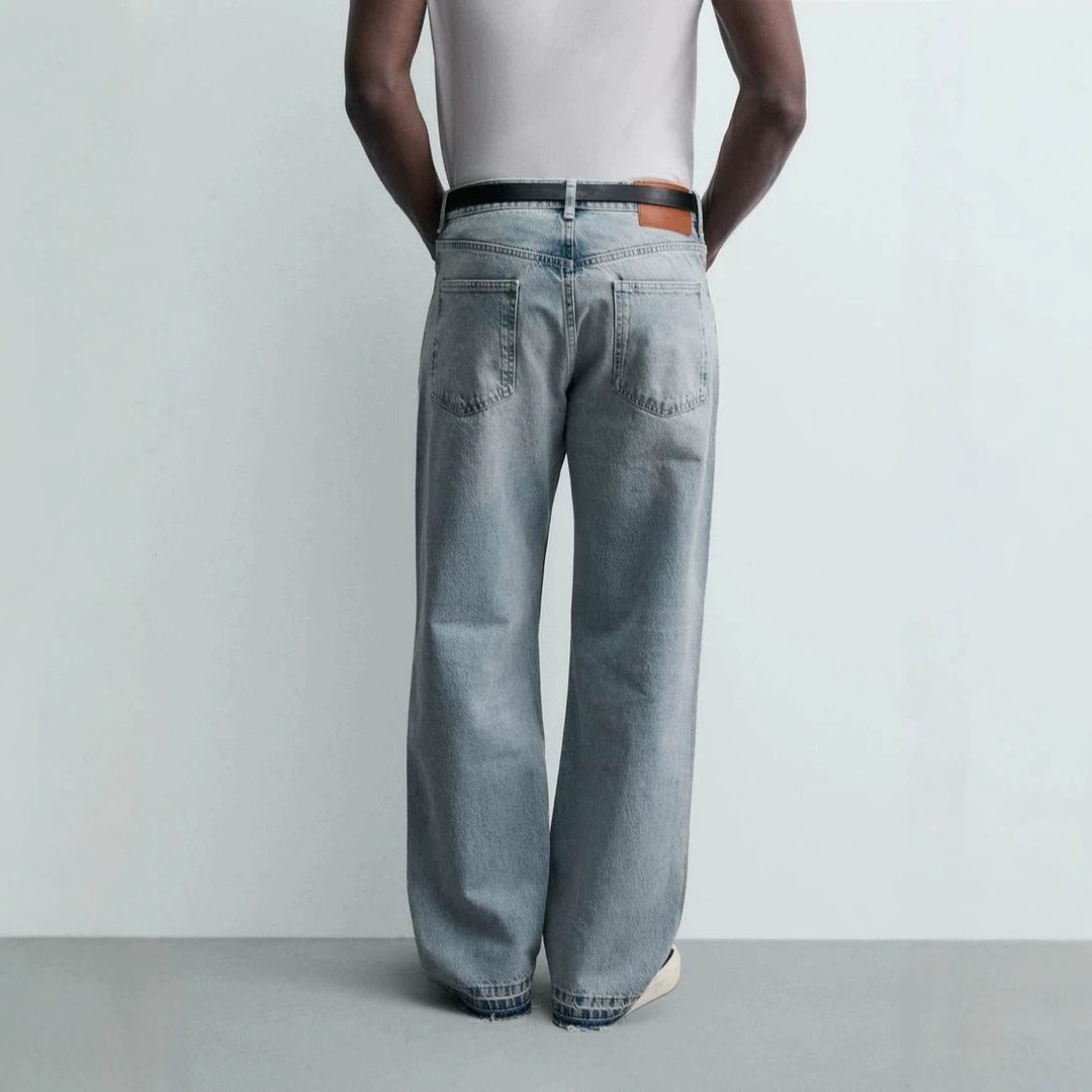 Herren Gerade geschnittene Jeans mit hoher Leibhöhe und Vintage‑Washed-Effekt Nord Taschen