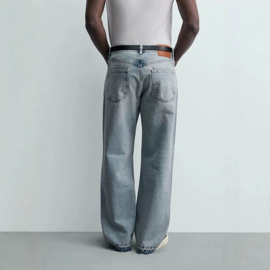 Herren Gerade geschnittene Jeans mit hoher Leibhöhe und Vintage‑Washed-Effekt Nord Taschen