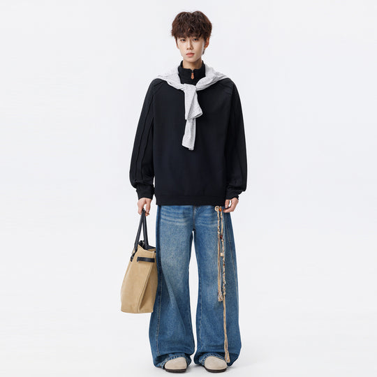 Unisex Waffelstruktur-Halbzip-Pullover mit Stehkragen und Oversized-Schnitt Nord Taschen
