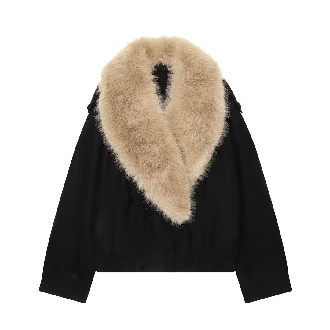 Damen Cropped Veloursjacke mit abnehmbarem XXL-Schalkragen Nord Taschen
