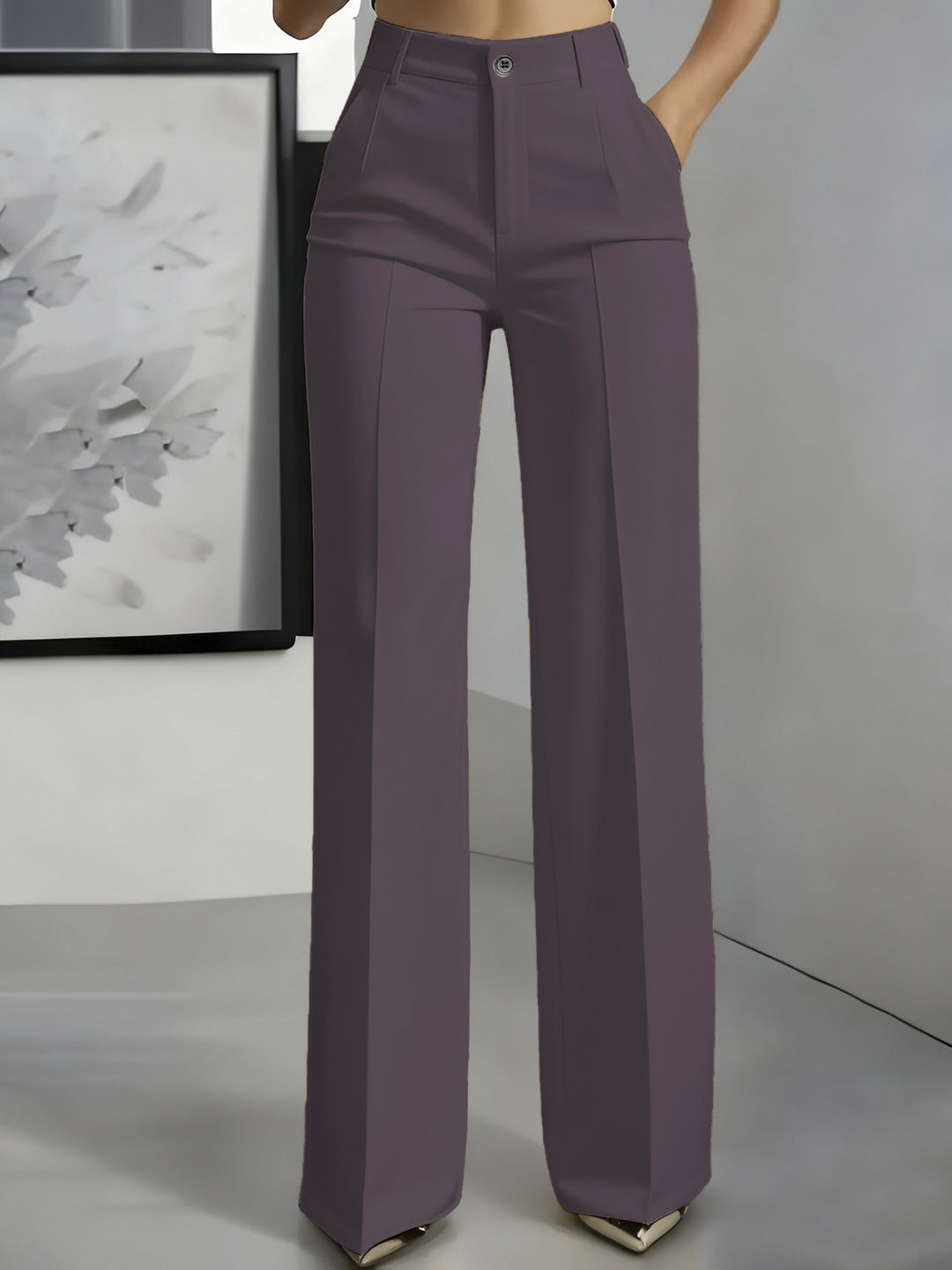 Damen Hochtaillierte Palazzo-Hose mit Bügelfalte und Eingrifftaschen Nord Taschen