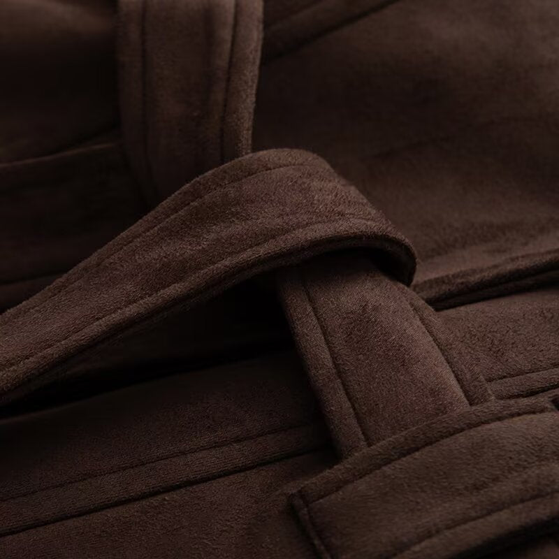 Damen Kurzmantel im Kimono-Style aus Veloursoptik mit weitem Schalkragen und Taillengürtel Nord Taschen