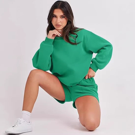 Damen Lässiges zweiteiliges Lounge-Sweatset mit Oversize-Rundhals-Sweatshirt und High-Waist-Relax-Shorts Nord Taschen