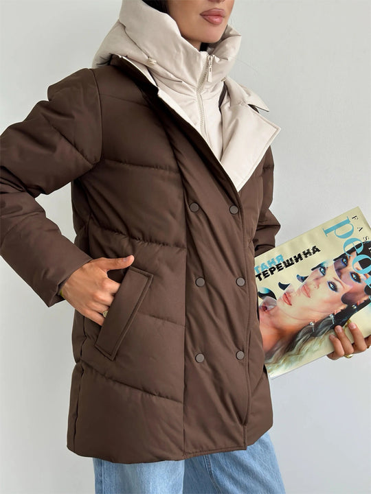 Damen wattierte Doppelreiher-Parka mit abnehmbarer gesteppter Innenweste Nord Taschen