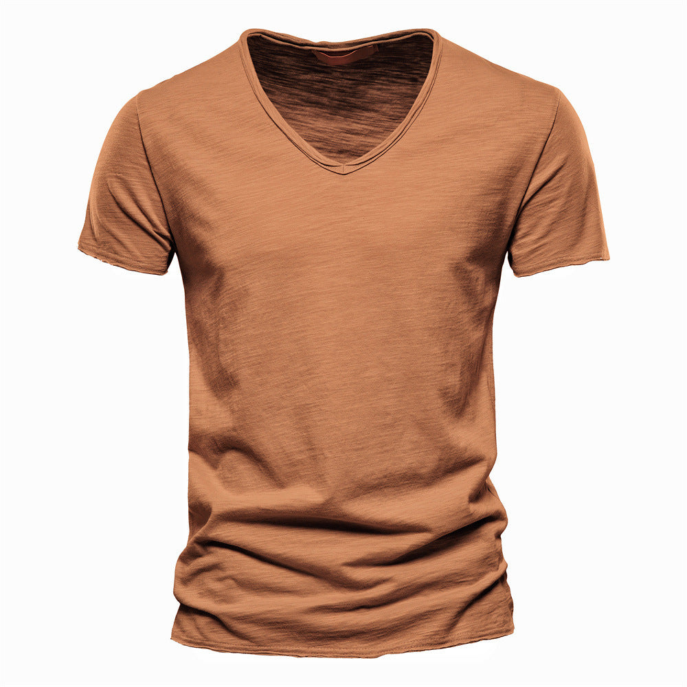 Herren nan leichtes Baumwolljersey Kurzarmshirt mit V-Ausschnitt und schmaler Passform