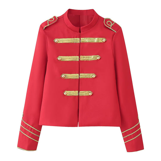 Damen Gekürzte Militärjacke mit goldbestickten Galons und Stehkragen Nord Taschen