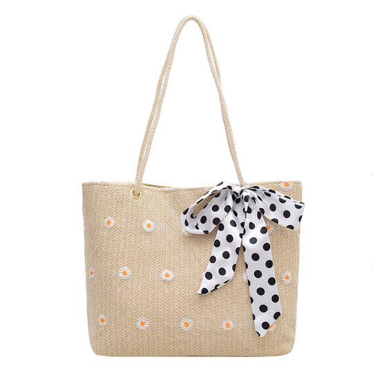 Damen Jute-Shopper mit floralen Stickereien und verspieltem Schleifenakzent Nord Taschen
