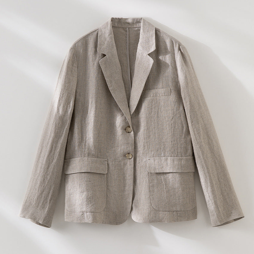 Damen Leinenblazer mit aufgesetzten Taschen, legerer Passform und Reverskragen Nord Taschen