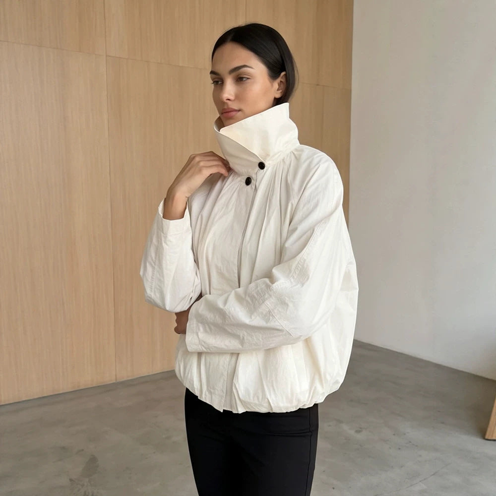 Damen Kurzjacke mit hohem Stehkragen, geraffter Schulterpartie und elastischem Saum Nord Taschen