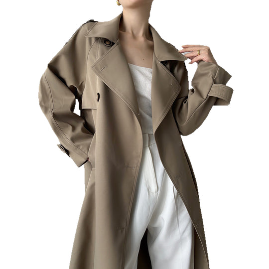 Damen Oversize Mantel im Trench-Stil mit Raglanärmeln und doppelreihiger Knopfleiste Nord Taschen