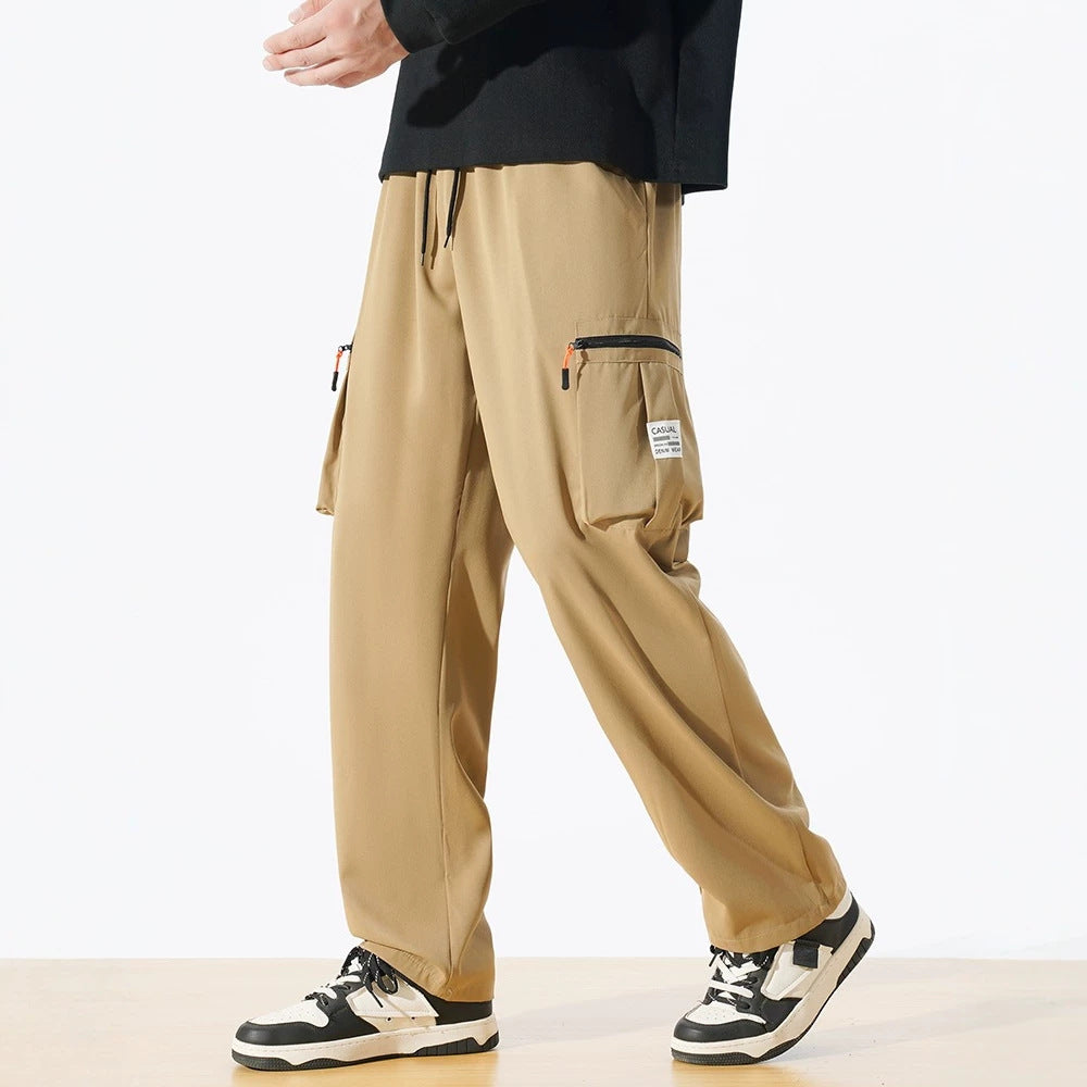 Herren Locker geschnittene Utility‑Cargohose mit Tunnelzugbund, Reißverschluss‑Beintaschen & geradem Bein Nord Taschen