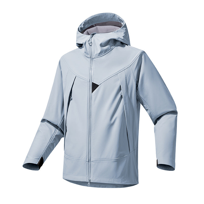 Herren Technische Softshell-Outdoorjacke mit Kapuze winddichtem Stretch und Zwei-Wege-Reißverschluss Nord Taschen
