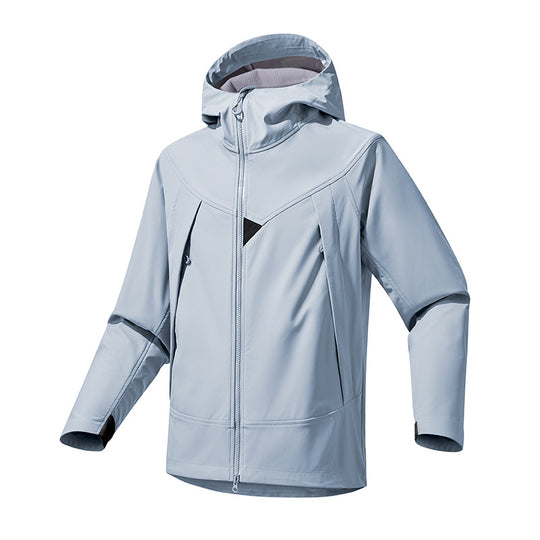 Herren Technische Softshell-Outdoorjacke mit Kapuze winddichtem Stretch und Zwei-Wege-Reißverschluss Nord Taschen