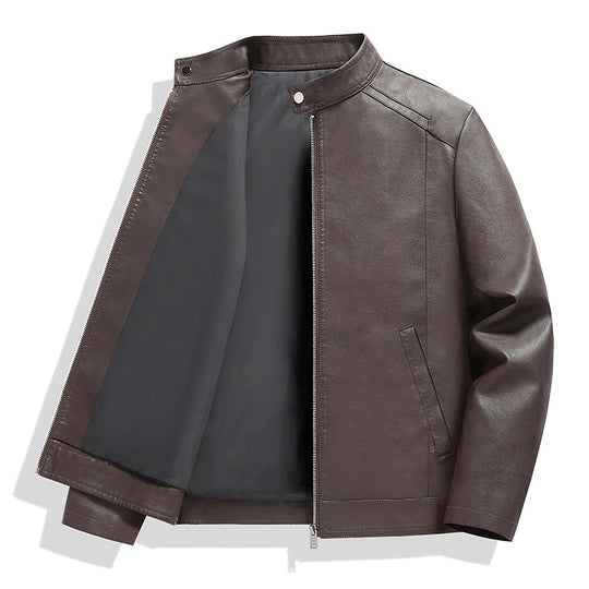 Herren Schlichte Kunstleder-Cityjacke mit Stehkragen, Zweiwege-Reißverschluss & Eingrifftaschen Nord Taschen