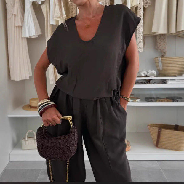 Damen lässiger Jumpsuit mit elastischem Bund und praktischen Taschen