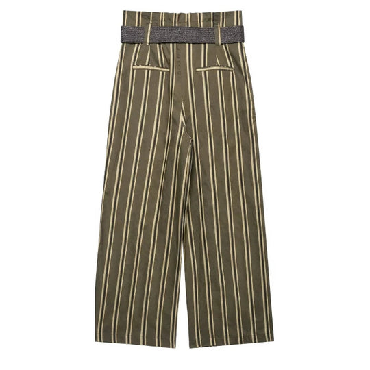 Damen Hochtaillierte Culotte-Hose mit weitem Bein und dekorativem Taillengürtel Nord Taschen
