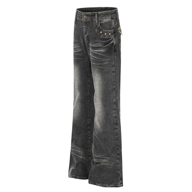 Damen Weite High‑Waist Flared-Jeans mit Vintage‑Used-Effekt und Zierdetails Nord Taschen