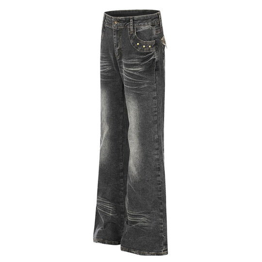 Damen Weite High‑Waist Flared-Jeans mit Vintage‑Used-Effekt und Zierdetails Nord Taschen