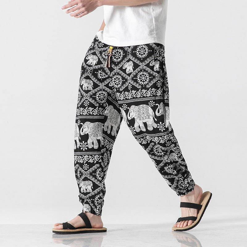Unisex lässige Boho-Haremshose mit Elefantenmuster, elastischem Bund und Bündchen Nord Taschen