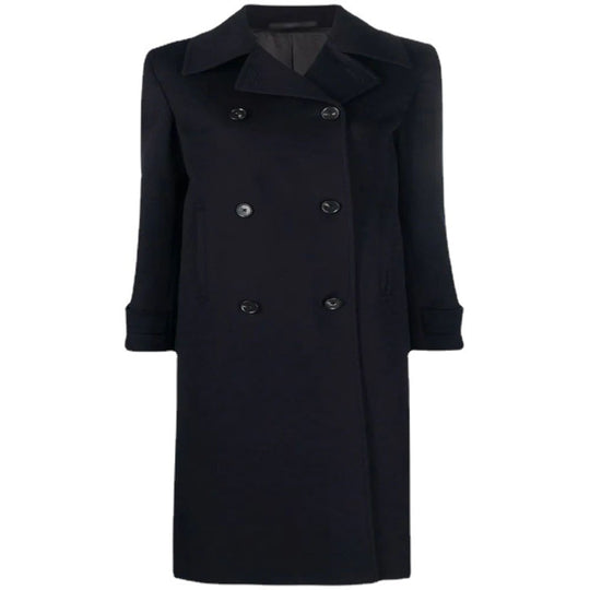 Damen Figurnaher Zweireihiger Wollmix-Longcoat mit fallendem Revers Nord Taschen