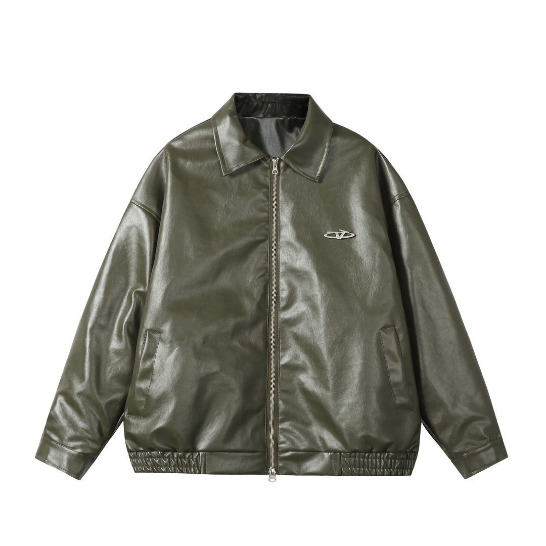 Damen Oversize Glattleder‑Optik Blousonjacke mit elastischem Saum und Metall‑Logo Nord Taschen