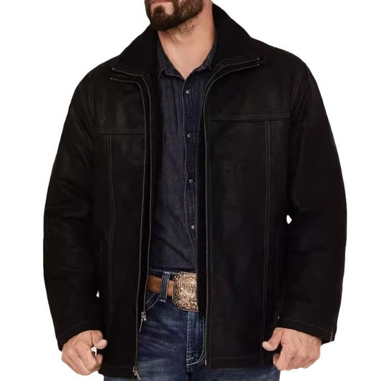 Herren Kurze Wildleder-Fieldjacke mit Stehkragen, verdecktem Reißverschluss und markanten Ziernähten Nord Taschen
