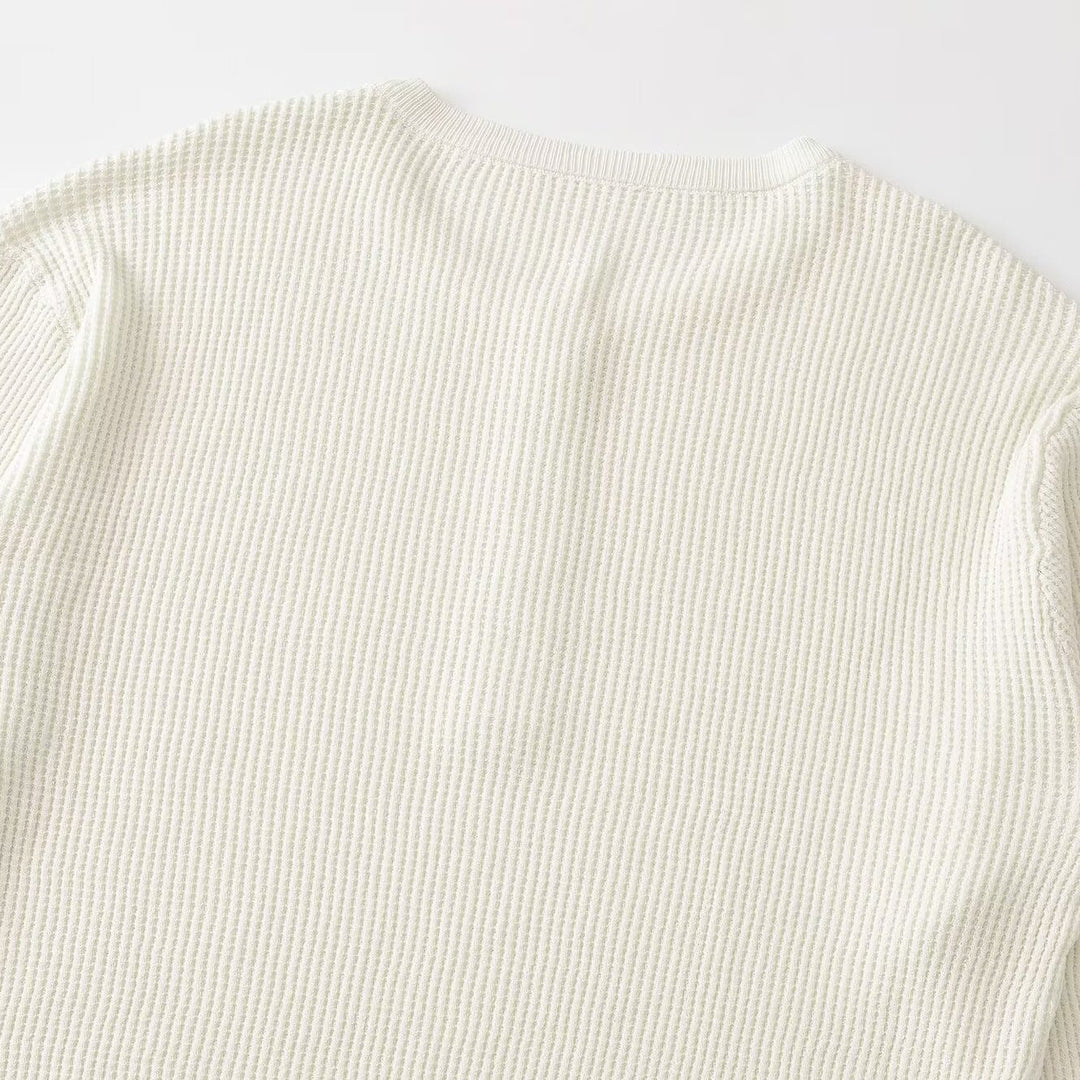 Damen Grobgestrickter Waffelstrick-Pullover mit Henley-Knopfleiste Nord Taschen