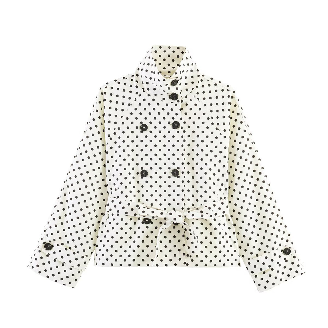 Damen Kurz geschnittener Regenmantel mit Polka-Dot-Muster und Bindegürtel Nord Taschen
