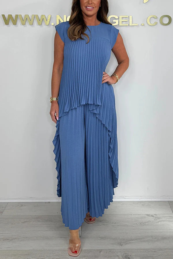 Damen elegantes Plissee-Jumpsuit mit asymmetrischem Saum und fließendem Design
