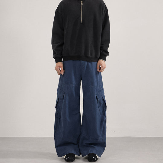 Herren Extraweite Canvas-Cargo-Palazzohose mit tiefem Schritt und großen Klappentaschen Nord Taschen