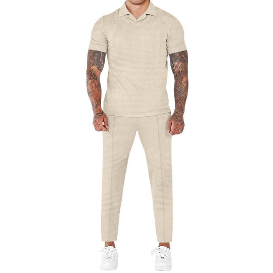 Herren elegantes Kurzarm-Hemd- und Hose-Set mit strukturiertem Design und komfortabler Passform - Arvani