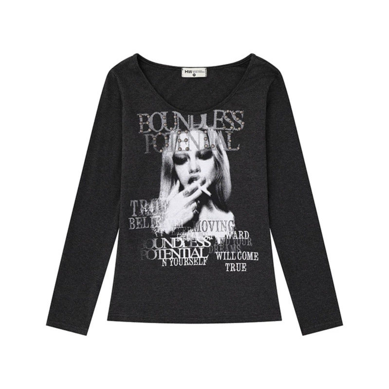 Damen Longsleeve-Shirt mit Fotoprint und Nietenapplikation Nord Taschen
