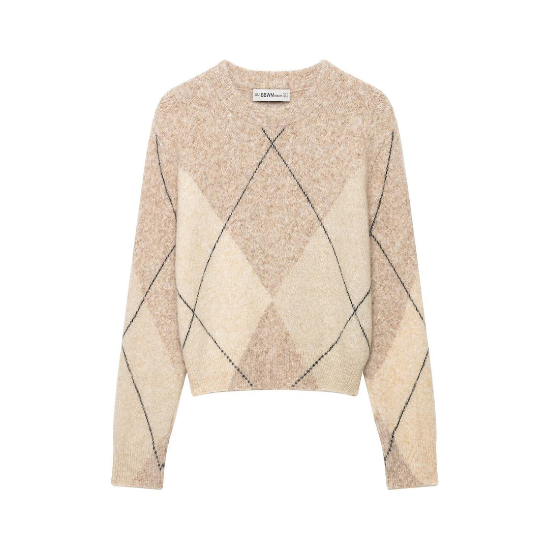 Damen Argyle-Pullover aus Wollmix mit weichem Flor und kastiger Cropped-Silhouette Nord Taschen