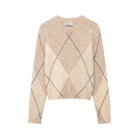 Damen Argyle-Pullover aus Wollmix mit weichem Flor und kastiger Cropped-Silhouette Nord Taschen