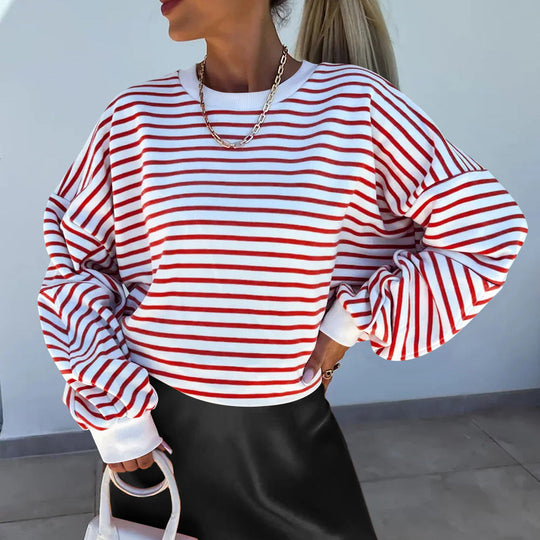 Damen lässiges gestreiftes Sweatshirt mit Boxy-Schnitt und kontrastierenden Abschlüssen Nord Taschen