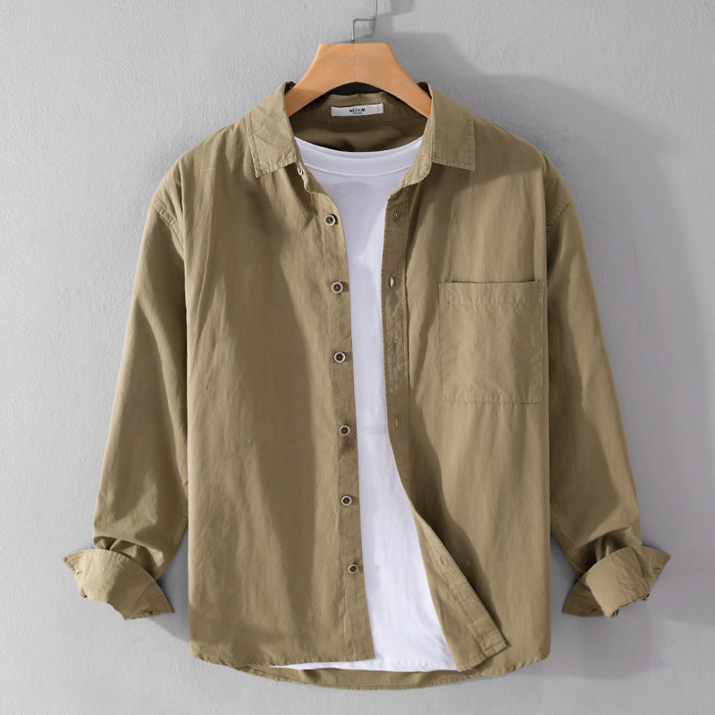 Herren Leichtes Baumwoll-Layering-Overshirt mit Kentkragen, Holzknöpfen und aufgesetzter Brusttasche Nord Taschen